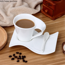 Axya Wave Ceramic Coffee Cup and Saucer Set - White Office Tea Mug Kit
