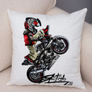 Axyaa Extreme Sports Motorcycle Pattern Cushion - Cartoon Design for Home & Car