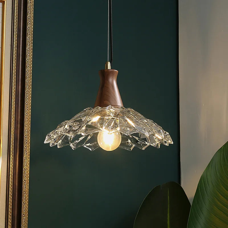 Axyaa Modern LED Pendant Lights Glass Wood Suspension Luminaire