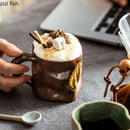 Axya Retro Ceramic Drinkware Cups with Spoons - Handheld Mugs for Coffee, Tea, Milk