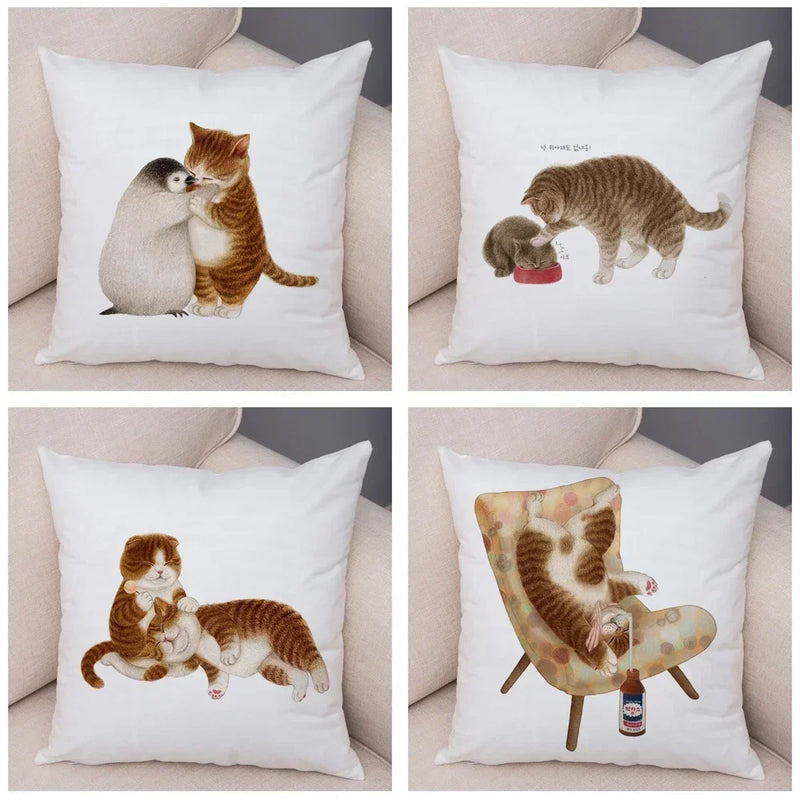 Axyaa Cartoon Cat Decorative Cushion Cover for Home, Sofa, Kids Room