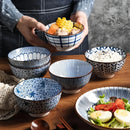 Axyaa Blue and White Hand-Painted 4.5" Ceramic Rice Bowl, Vintage Style Home Use