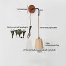 Axyaa Wood Yellow Stone Pull Chain Wall Light with Adjustable Wire, LED Indoor Bedroom Lamp