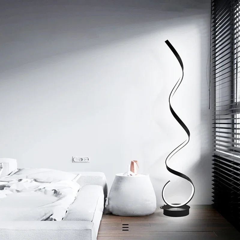 Axyaa Curved Line LED Floor Lamp in Black/White Iron for Bedroom, Living Room, Study