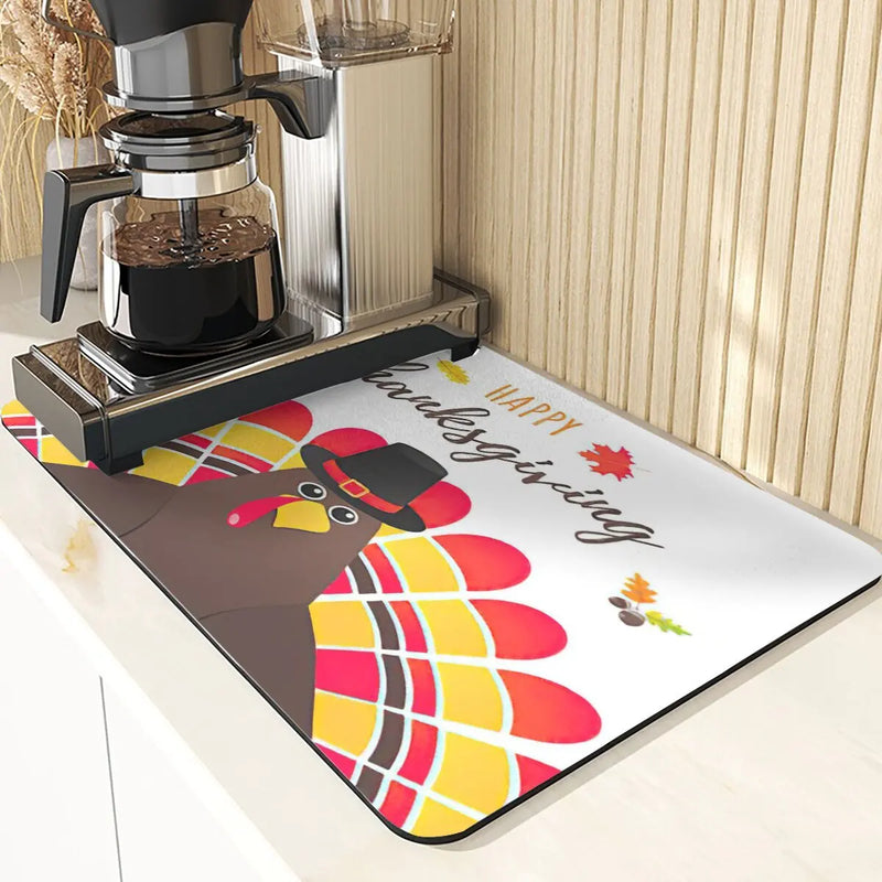 Axyaa Turkey Leaf Kitchen Mat - Non-Slip Absorbent Coasters for Fall Harvest
