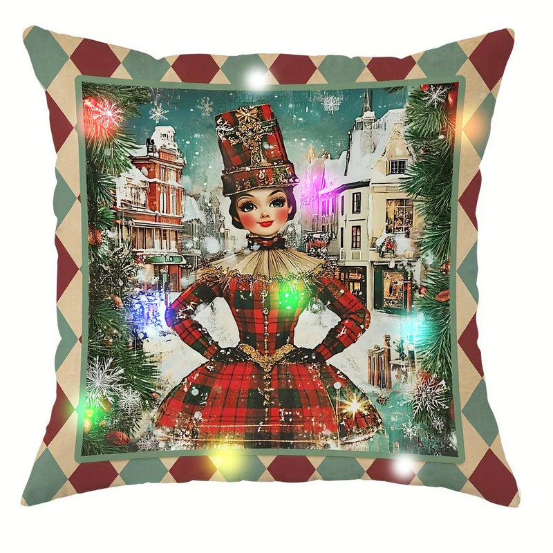 Axyaa Christmas Nutcracker LED Light Luminous Pillowcase for Festive Home Decor & Gifting