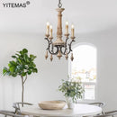 Axyaa French Chandelier 6-Light Vintage Style Retro Wooden Lamp