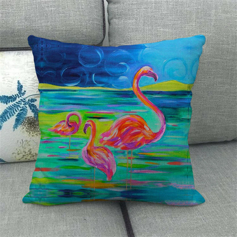Flamingo Striped Animal Pillow Case for Living Room Sofa by Axyaa