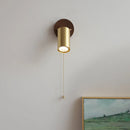 Axyaa Bathroom LED Wall Light Fixture in Gold Copper Walnut Wood, Japan Style