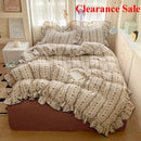 Axyaa Cream Lace Girl Powder Grid Korean Double-Layer Quilt Cover Set