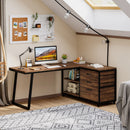 Axyaa Industrial L-Shaped Computer Desk with Drawers and Shelves
