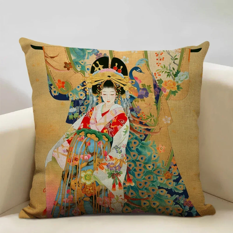 Axyaa Classic Japanese Lady Cushion Cover 45x45cm Home Decor Pillowcase
