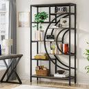 Axyaa 71" Geometric Bookcase, 8-Tier Rustic Bookshelf with Metal Frame