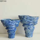 Axyaa Blue Hammer Patterned Ceramic Vase for Room Aesthetic Decor