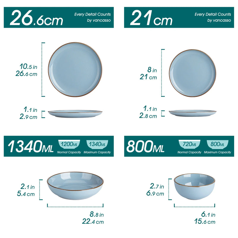Axya Ceramic Glaze Tableware Set - 16/32 Piece for 4/8 Person - 4 Colors