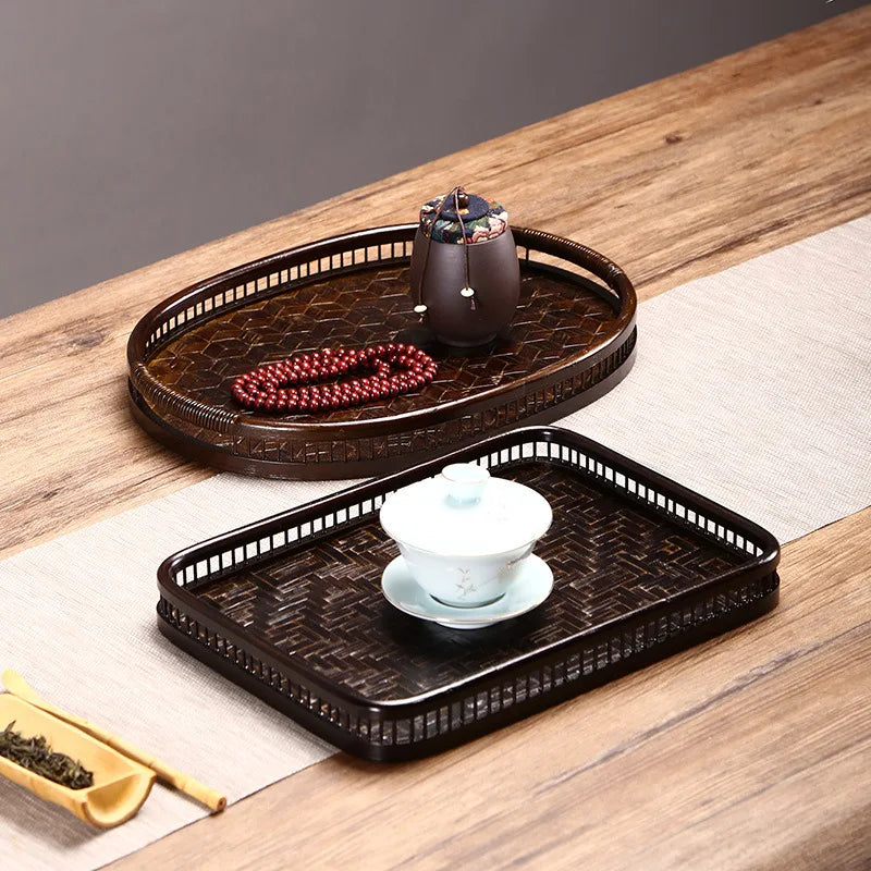 Axya Bamboo Tea Tray - Japanese Woven Dry Brewing Table Pot Storage Tray