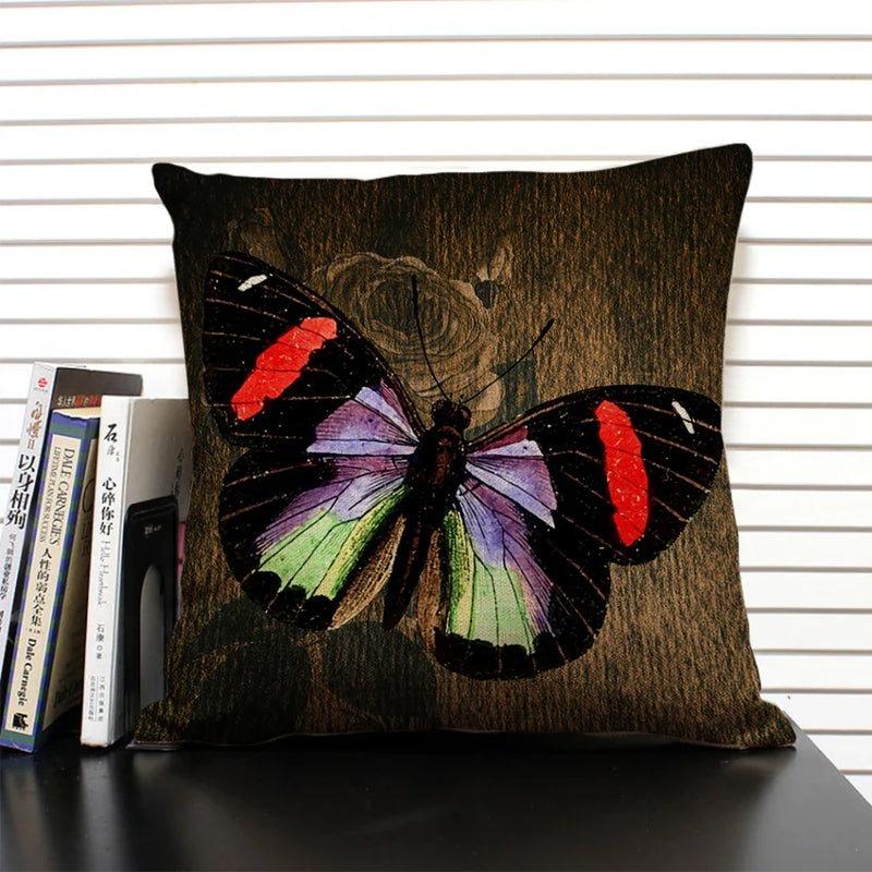 Axyaa Butterfly Linen Cushion Cover - Home Decor Pillowcase for All Seasons