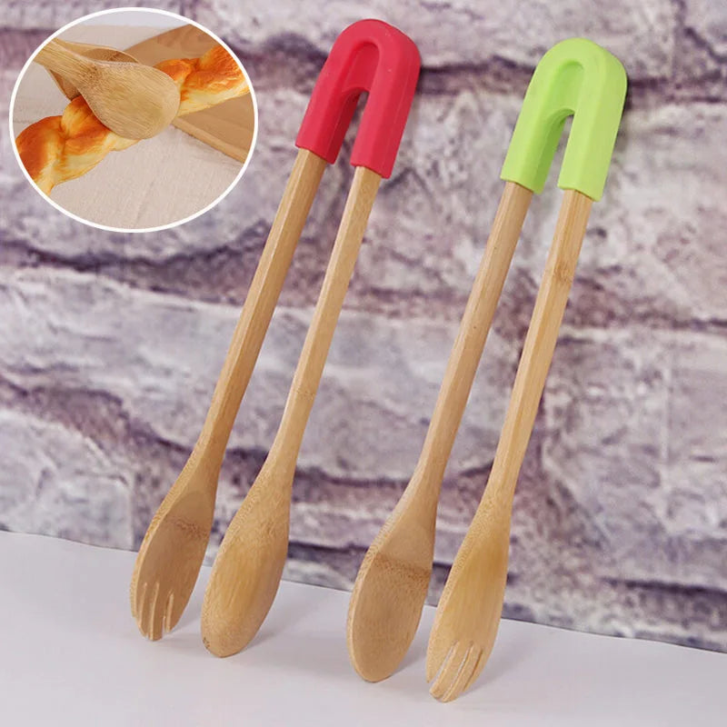 Axyaa Bamboo Food Clips BBQ Tongs Bread Clamps Kitchen Cooking Accessories