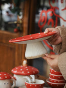 Axya Circular Red Mushroom Tray: Cute Fruit Storage Plate, Home Tableware & Decor.
