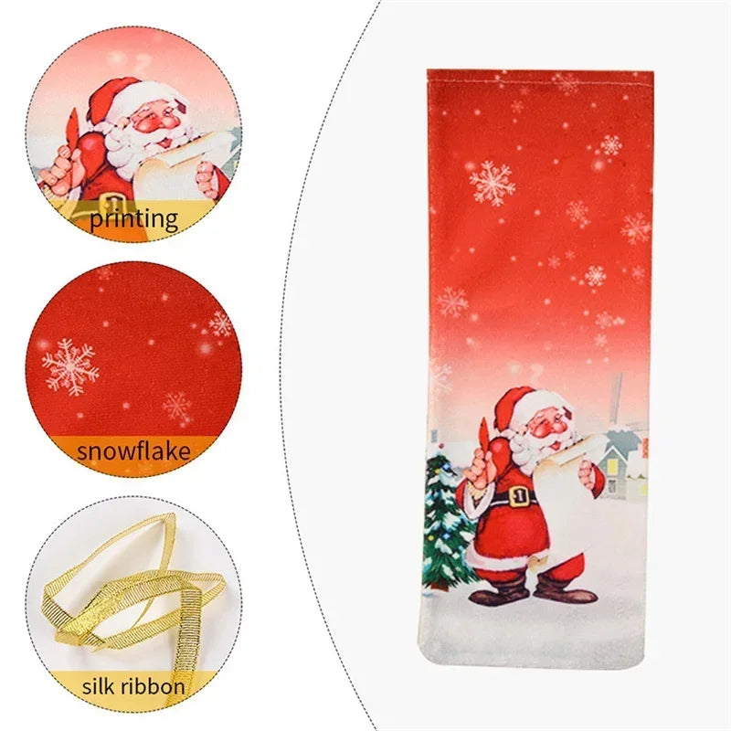 Axyaa Christmas Wine Bottle Cover - Santa Claus Snowman Elk Print - Xmas Table Decor