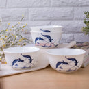 Axyaa Blue White Porcelain Rice Bowl, Microwave Safe Ceramic Tableware