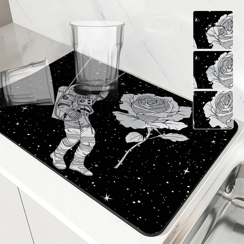 SpaceRose Absorbent Mat: Axyaa Astronaut Kitchen Drying Mat & Bathroom Drain Pad