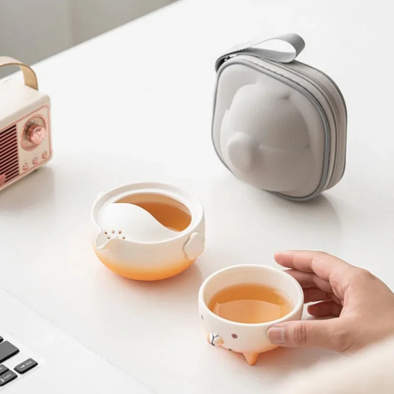 Axyaa 160ML Quick Cup Travel Tea Set with Storage Bag, Kung Fu Teapot Teacup