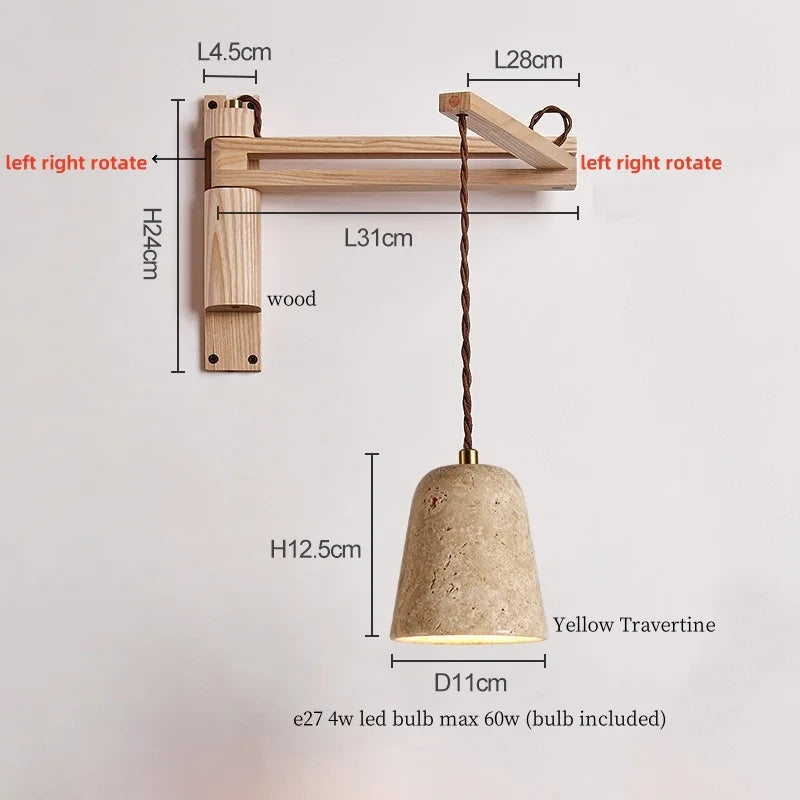 Axyaa Wood Stone LED Wall Lamp with Pull Switch, Stretching and Folding for Home Lighting