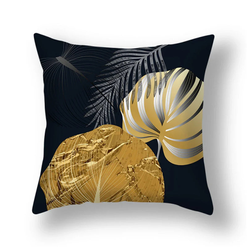 Axyaa Gold Leaf Flower Cushion Cover - Decorative Square Pillow for Home and Car
