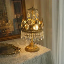 Axyaa Golden Crown Crystal Chandelier LED Pendant Lamp for Living Room