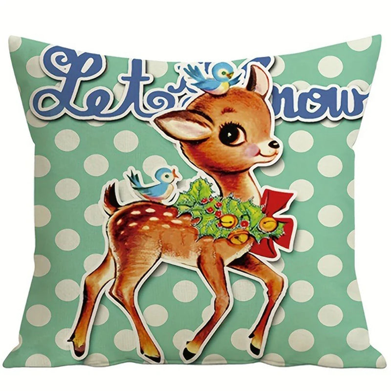 Axyaa Retro Santa Claus Fawn Pillowcase - Christmas Home Decor