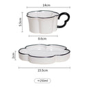 Axyaa Petal Shape Ceramic Coffee Cup Saucer Set - 8oz Black & White Nordic Design