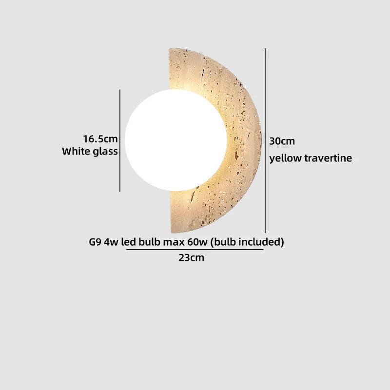 Axyaa White Glass Ball LED Wall Sconce Yellow Travertine Nordic Modern Stair Light