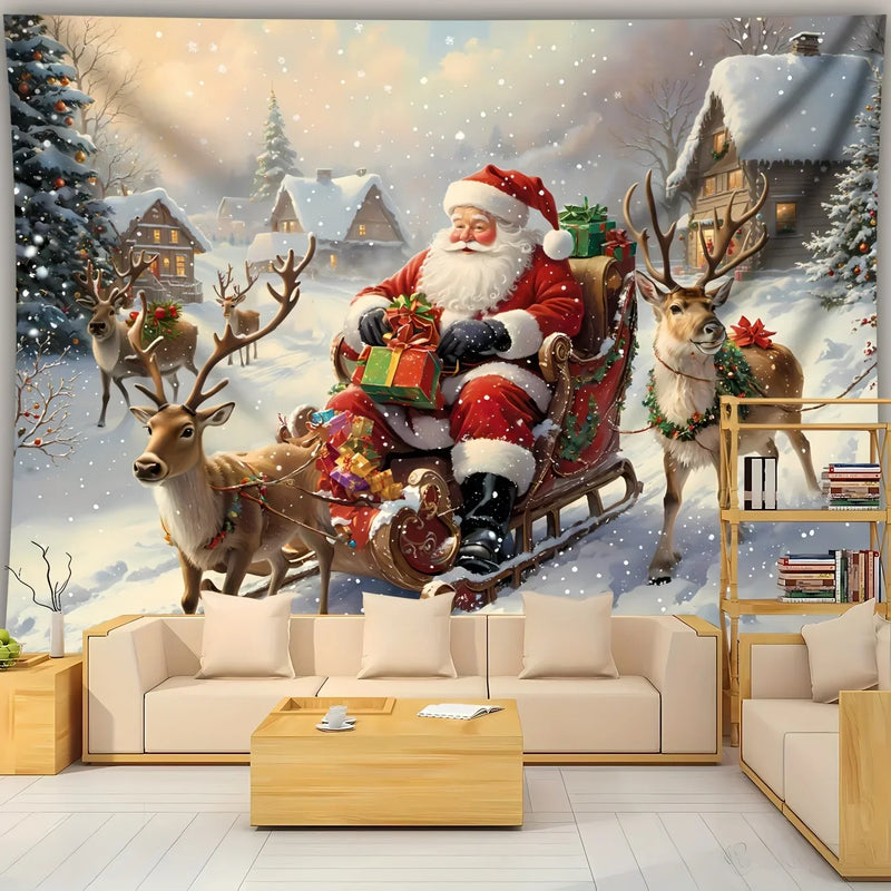 Axyaa Christmas Day Party Decoration Background Cloth: Santa Claus and Reindeer Hanging Fabric