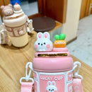 Axyaa Kids Double Straw Tumbler Water Bottle - Rabbit Bear Design