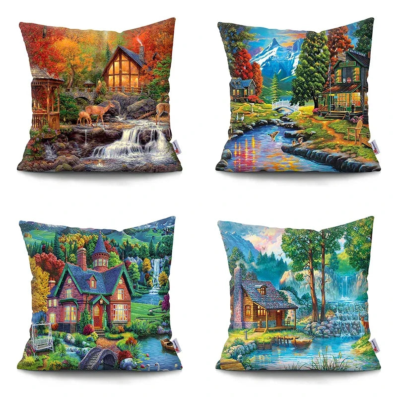 Axyaa Rustic Landscape Print Pillowcase