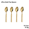 Axyaa Gold Cutlery Set Stainless Steel Mirror Sliver Fork Spoon Western Double Sided Pattern