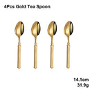 Axyaa Gold Cutlery Set Stainless Steel Mirror Sliver Fork Spoon Western Double Sided Pattern