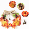 Axyaa Autumn Maple Leaf Wreath with Bell & Pumpkin Garland for Door Ornaments
