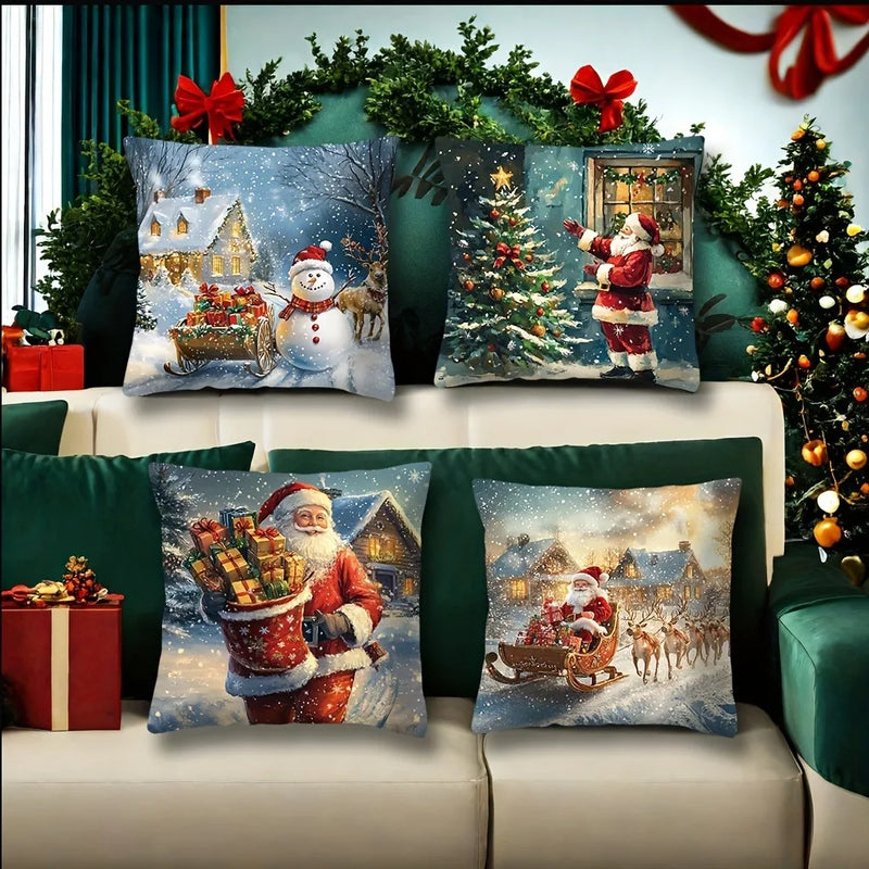 Axyaa Winter Snow Santa Claus Gift Pillowcase Suite Home Decoration