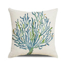 Axyaa Coral Marine Life Watercolor Cushion Cover Ocean Fish Linen Pillowcase