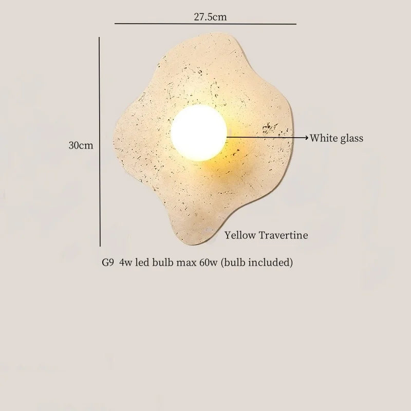 Axyaa Wabi Sabi LED Wall Lamps with Pull Chain Switch, Yellow Travertine Bathroom Mirror Light