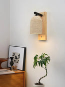Axyaa Yellow Cave Stone Bedside Wall Lamp in Walnut for Wabi Sabi Style