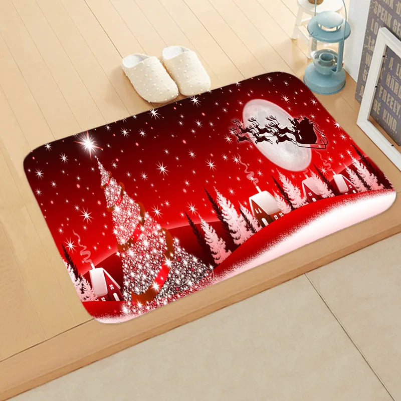 Santa Welcome Mat: Axyaa Christmas Claus Print Carpet for Home Decoration