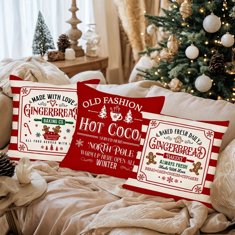 Axyaa Gingerbread Bakery & Candy Cane Christmas Pillowcase Room Sofa Decor Suite