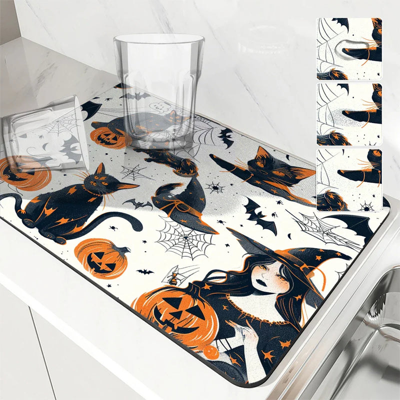 Axyaa Halloween Black Cat Antiskid Drying Mat