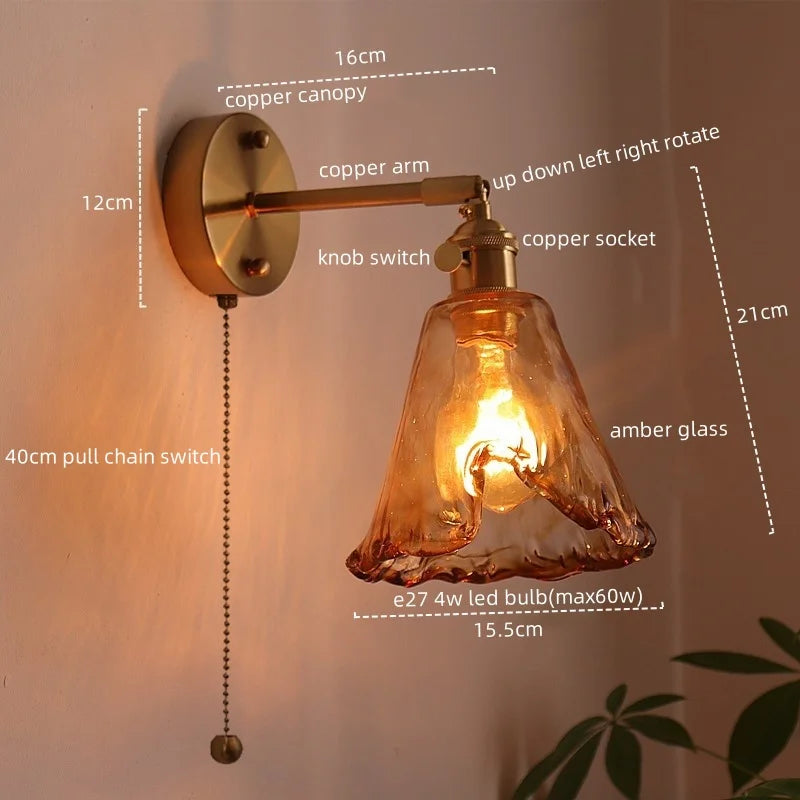 Axyaa Nordic Amber Glass LED Wall Lamp for Living Room and Bathroom