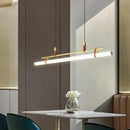Axyaa LED Long Tube Chandelier Black/Gold Leather Acrylic Pendant Light