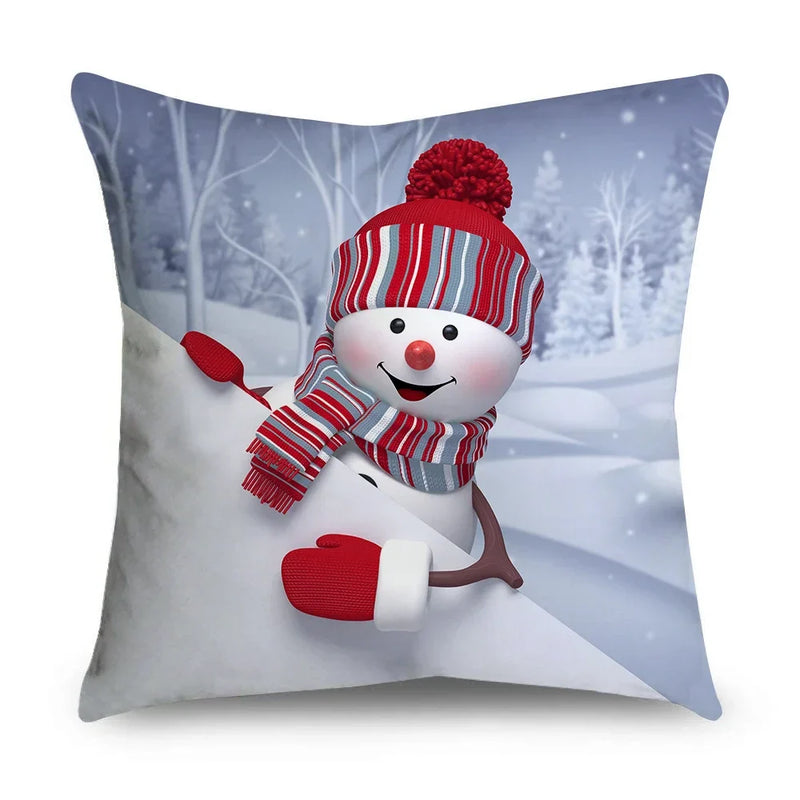 Axyaa Christmas Snowman Print Cushion Cover - 45X45CM