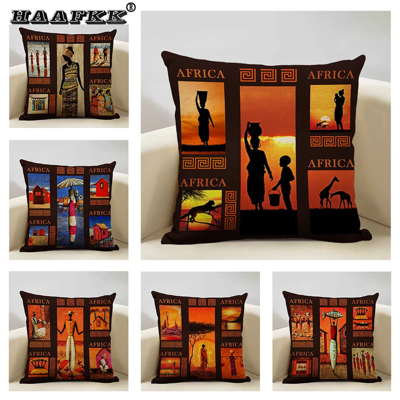 Axyaa African Dancer Linen Cushion Cover in Exotic Style Art Impression